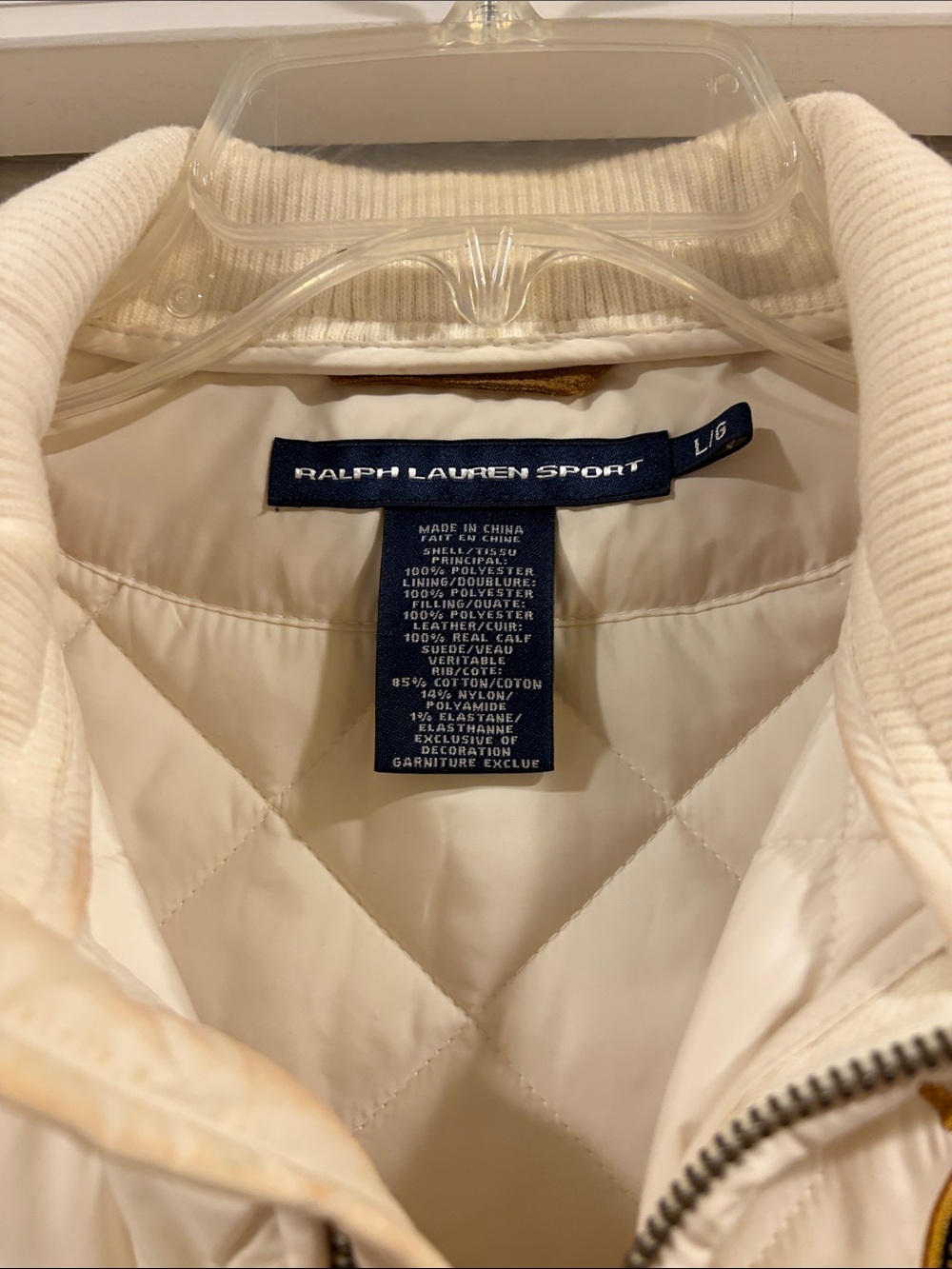 Ralph Lauren Cream Quilted Sleeveless Vest w/ Brown Suede Accents L like new - Picture 5 of 6